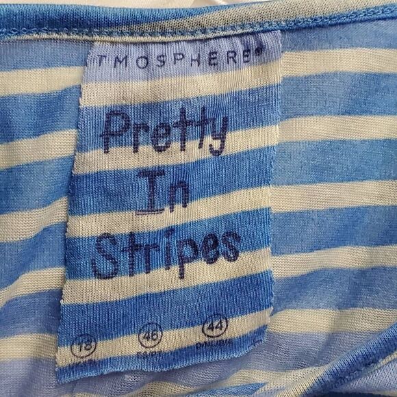 Atmosphere Pretty in Stripes Blue White Sheer Racerback Tank Top Size 14 US (EU - Picture 4 of 5